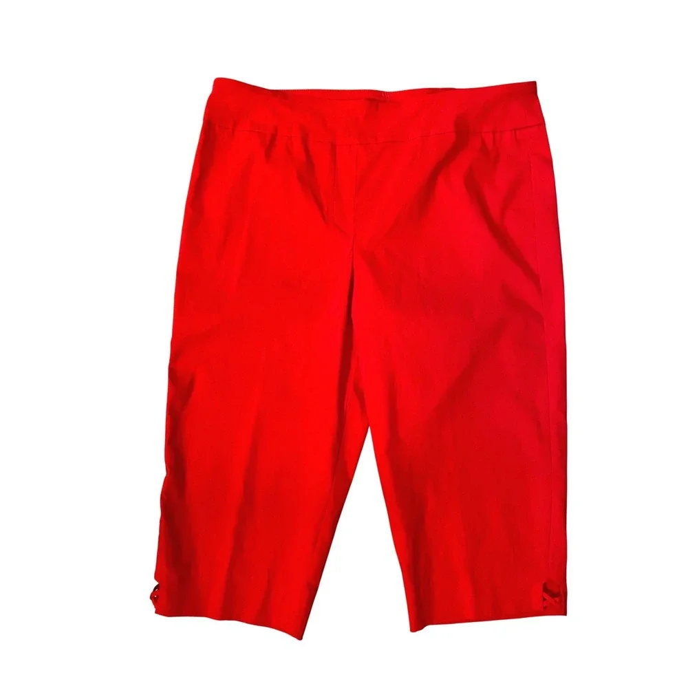 Ruby Rd Womens Red Capri Pants Slimming Contour Waistband Lattice Hem 16 NEW